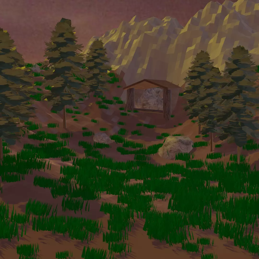 111122 mountain with trees and grass Free 3D model_0