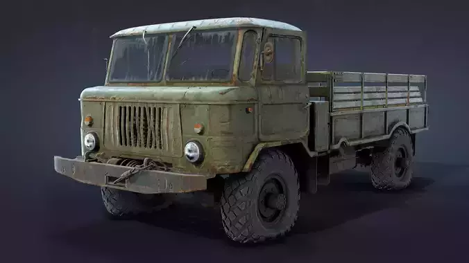 GAZ-66 Flatbed Rusty  Low-poly 3D model