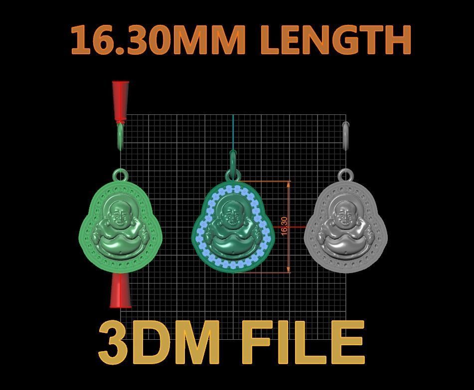 Happy Buddha Diamond Pendant 16mm30 Length Small Size 3D print model_2
