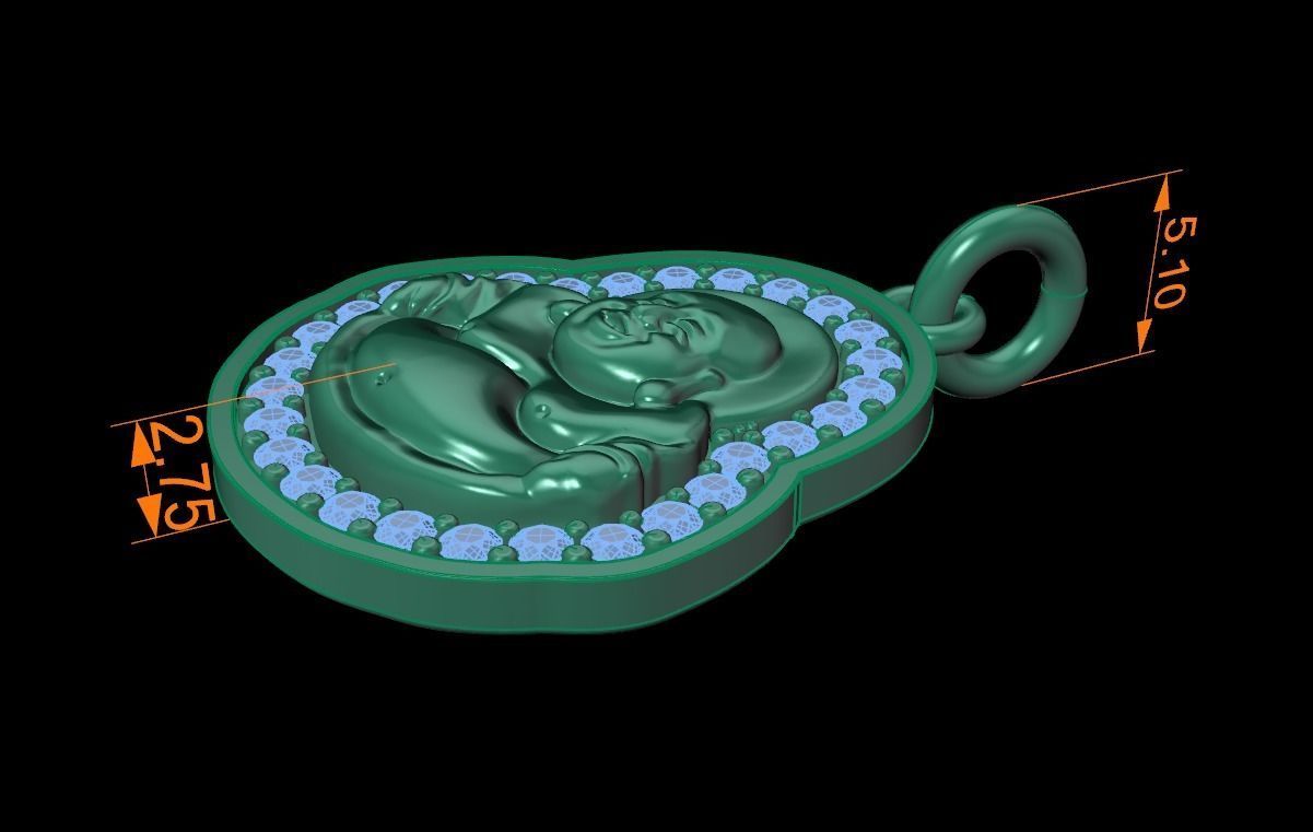 Happy Buddha Diamond Pendant 16mm30 Length Small Size 3D print model_12