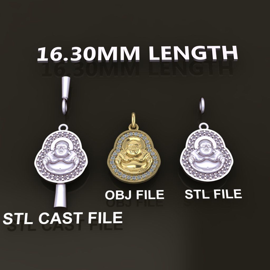 Happy Buddha Diamond Pendant 16mm30 Length Small Size 3D print model_1