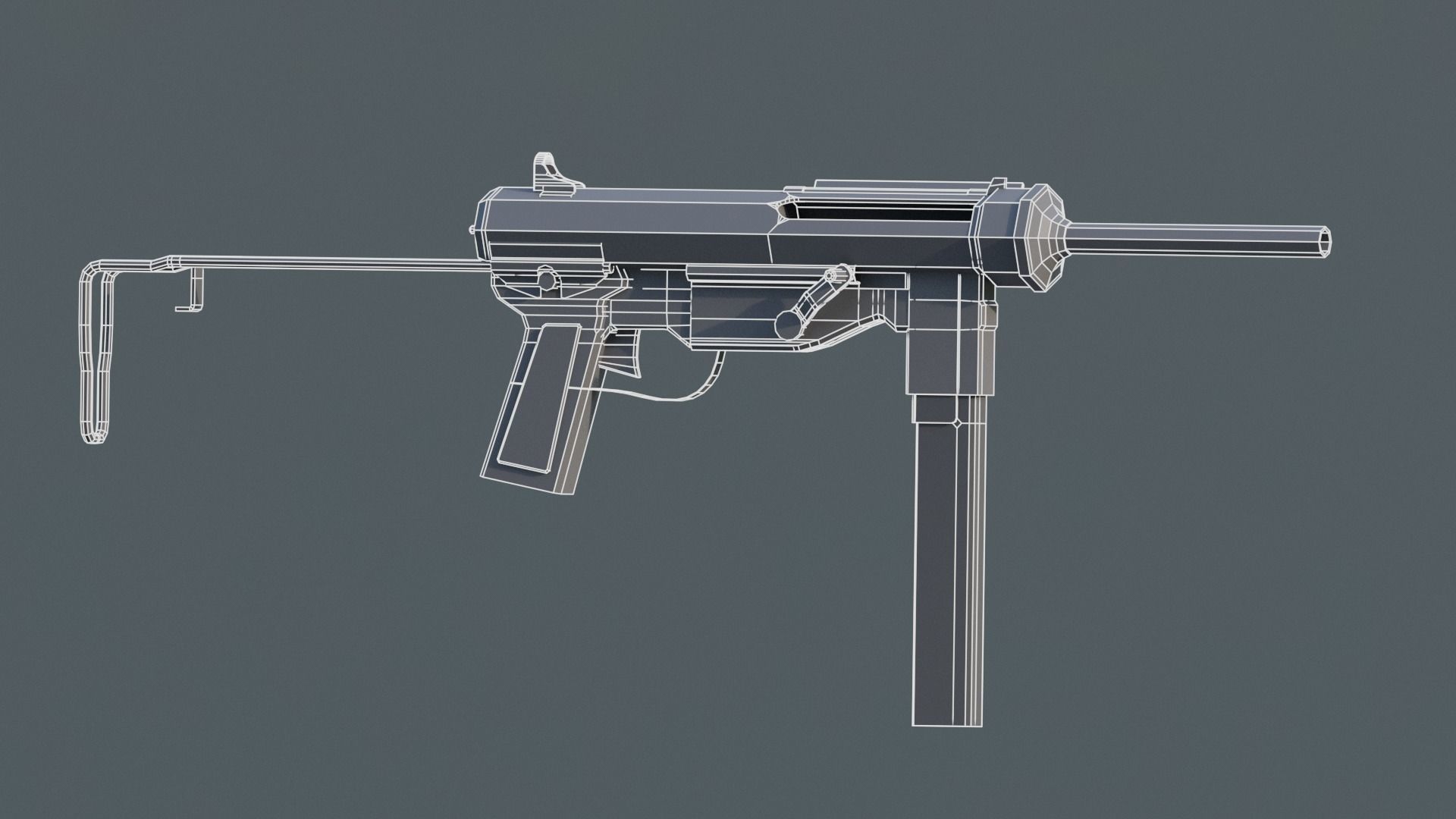 Grease Gun M3 - Low Poly Low-poly 3D model_3
