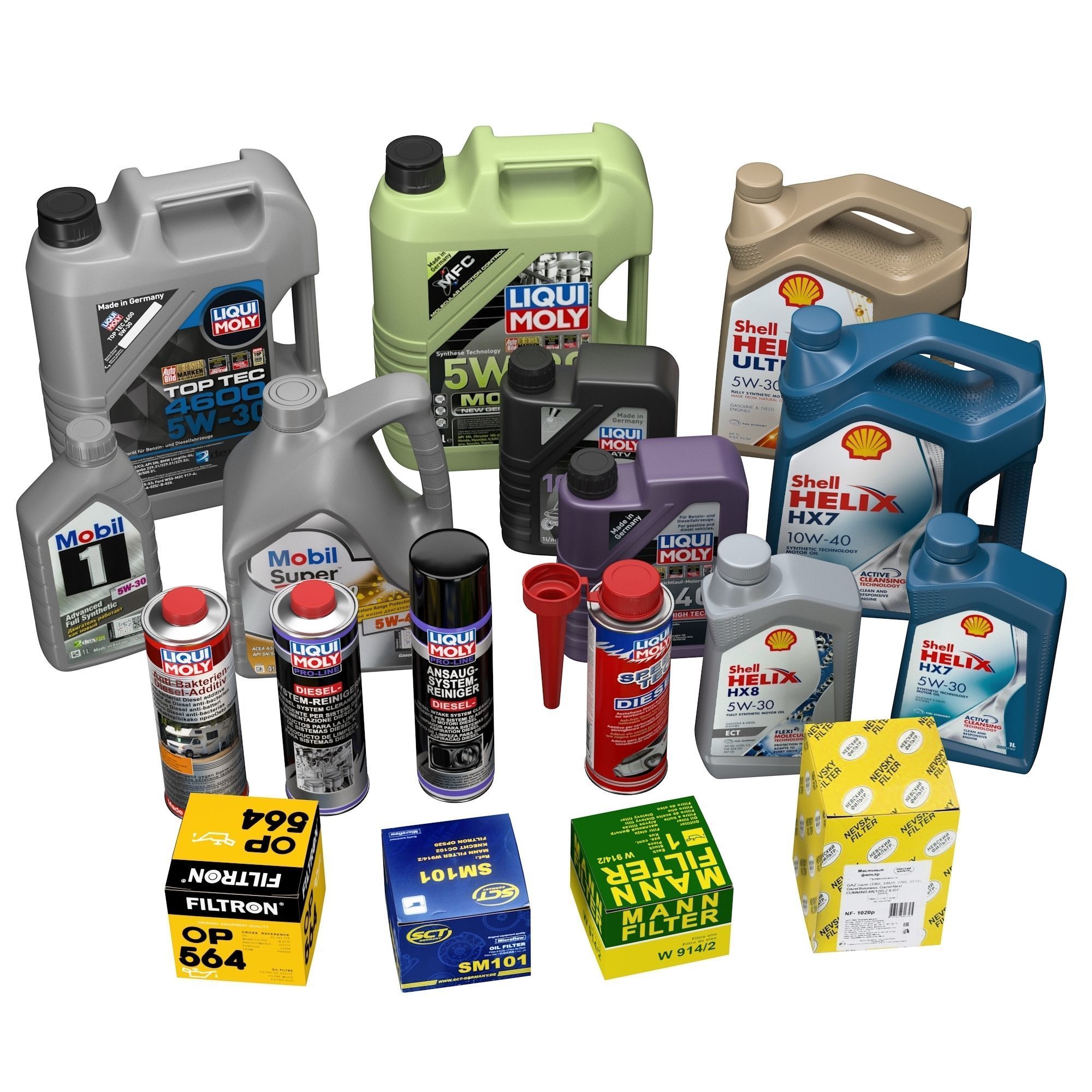 Motor oils and filters 3D model CGTrader