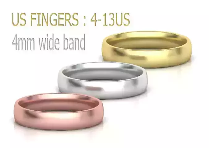 Traditional Court Wedding band 4mm wide 4-13US sizes