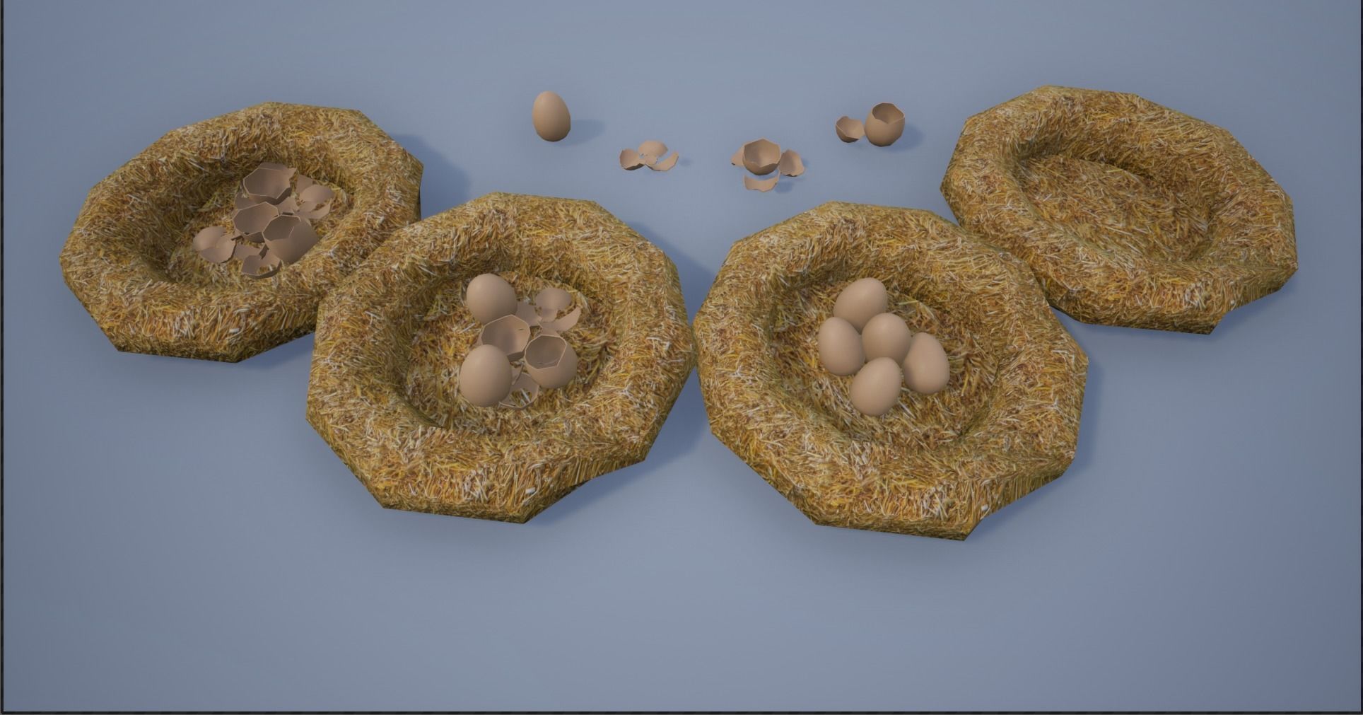 Birdnests and Eggs hatched and remains Low-poly 3D model_3