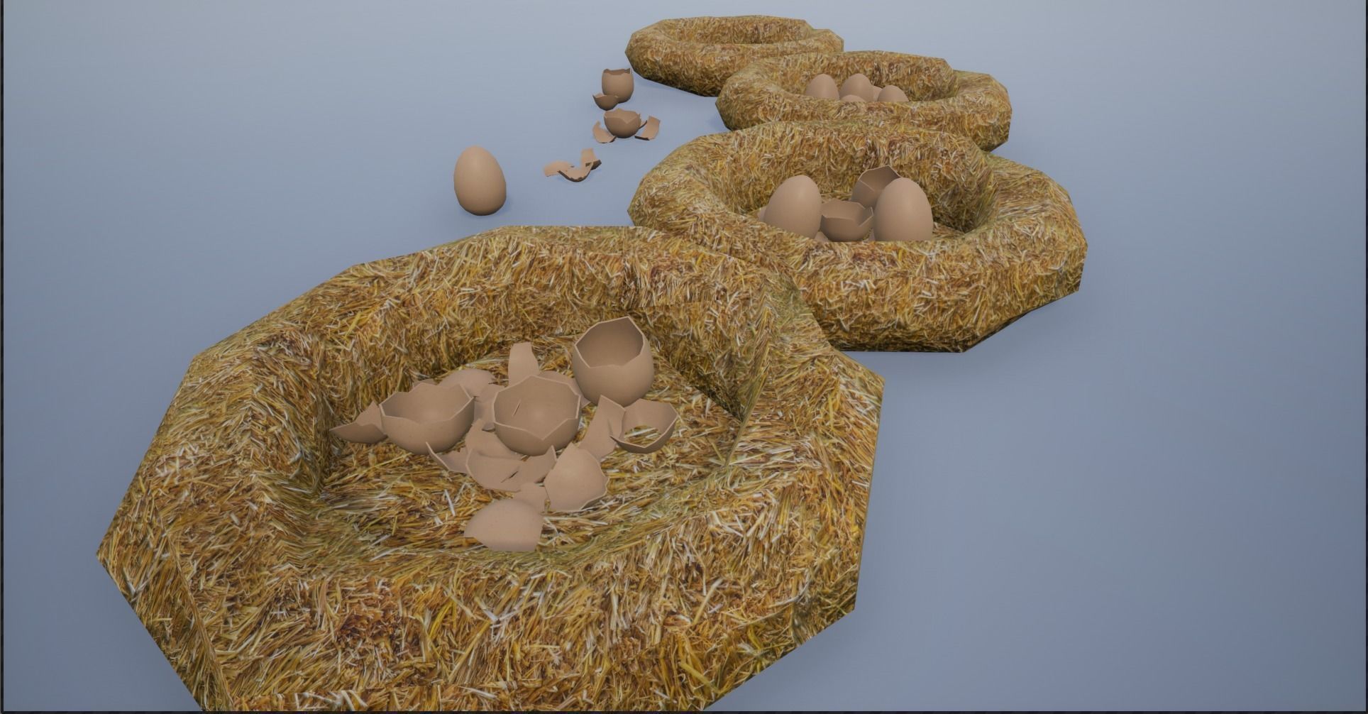 Birdnests and Eggs hatched and remains Low-poly 3D model_4