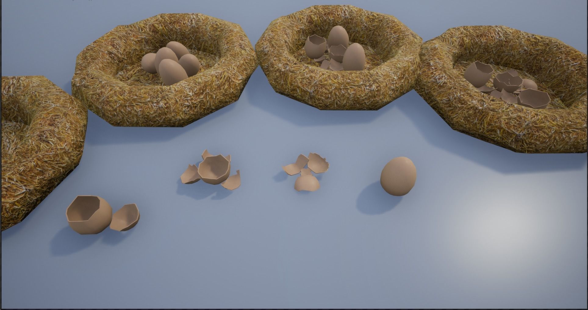 Birdnests and Eggs hatched and remains Low-poly 3D model_2