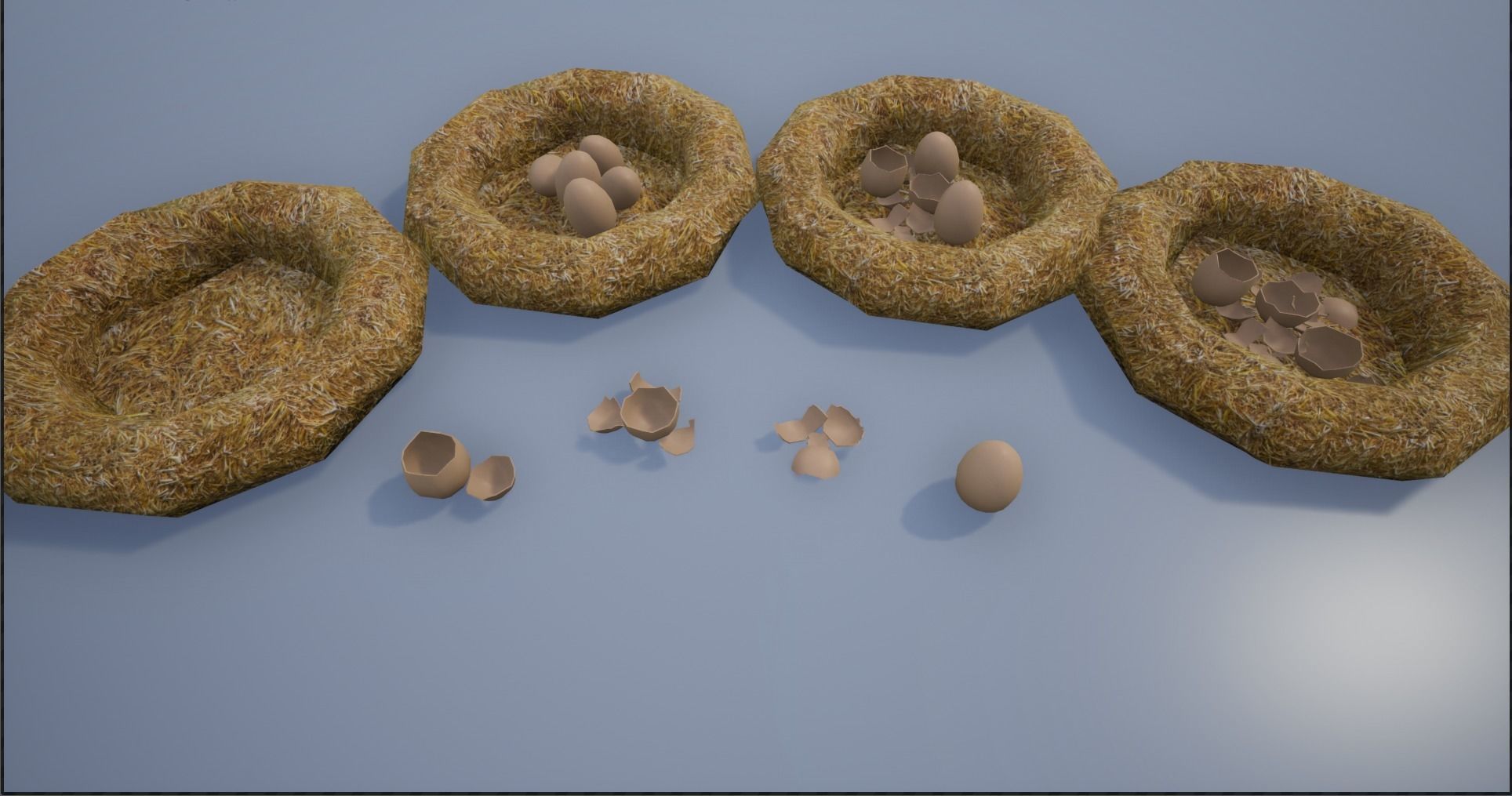 Birdnests and Eggs hatched and remains Low-poly 3D model_1