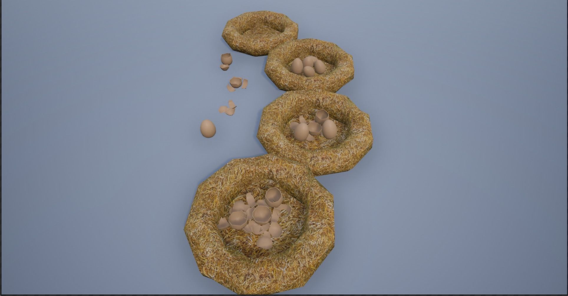 Birdnests and Eggs hatched and remains Low-poly 3D model_6