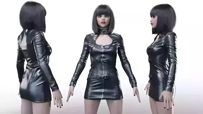 Belted Fetish Dress 3D model