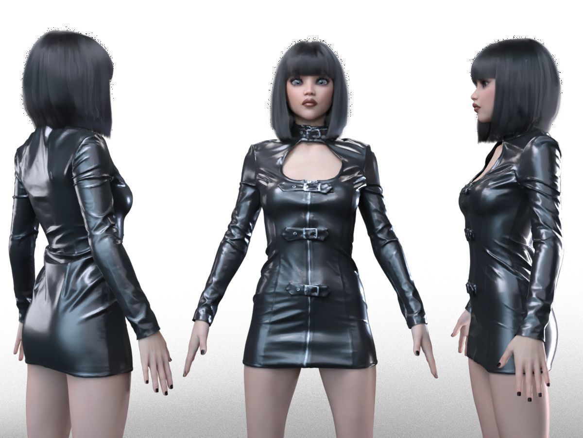 Belted Fetish Dress 3D model_1