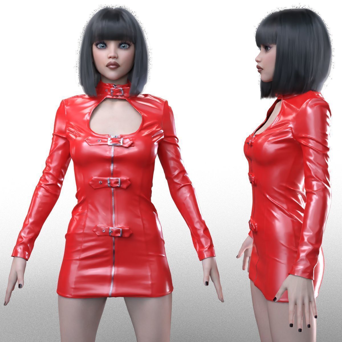 Belted Fetish Dress 3D model_12