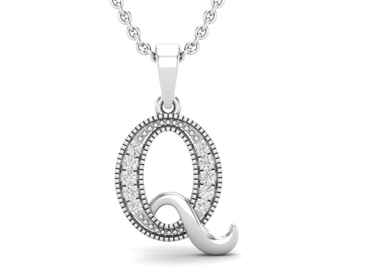 Alphabet - Q Diamond pendant  3D print model_5