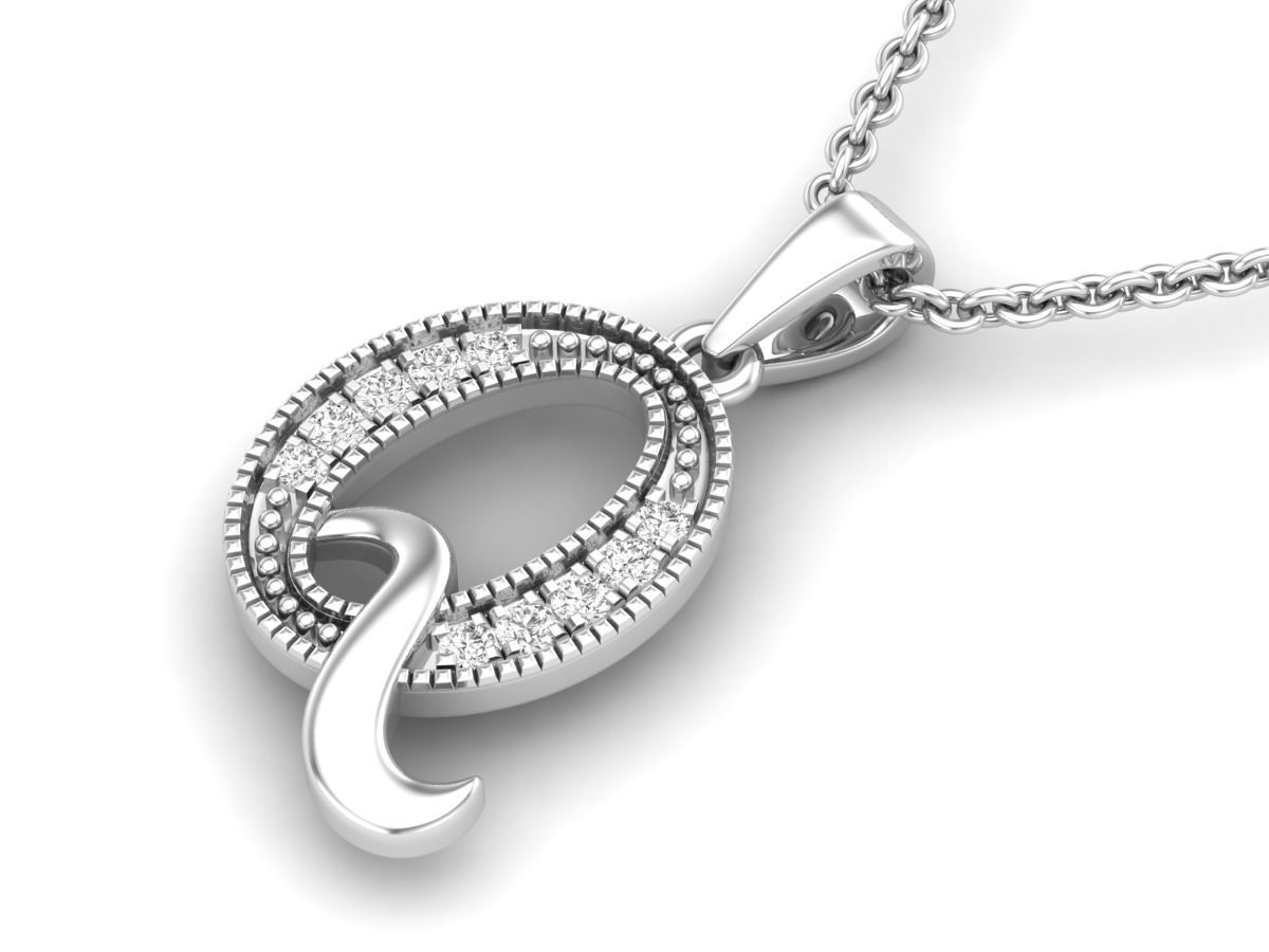 Alphabet - Q Diamond pendant  3D print model_6