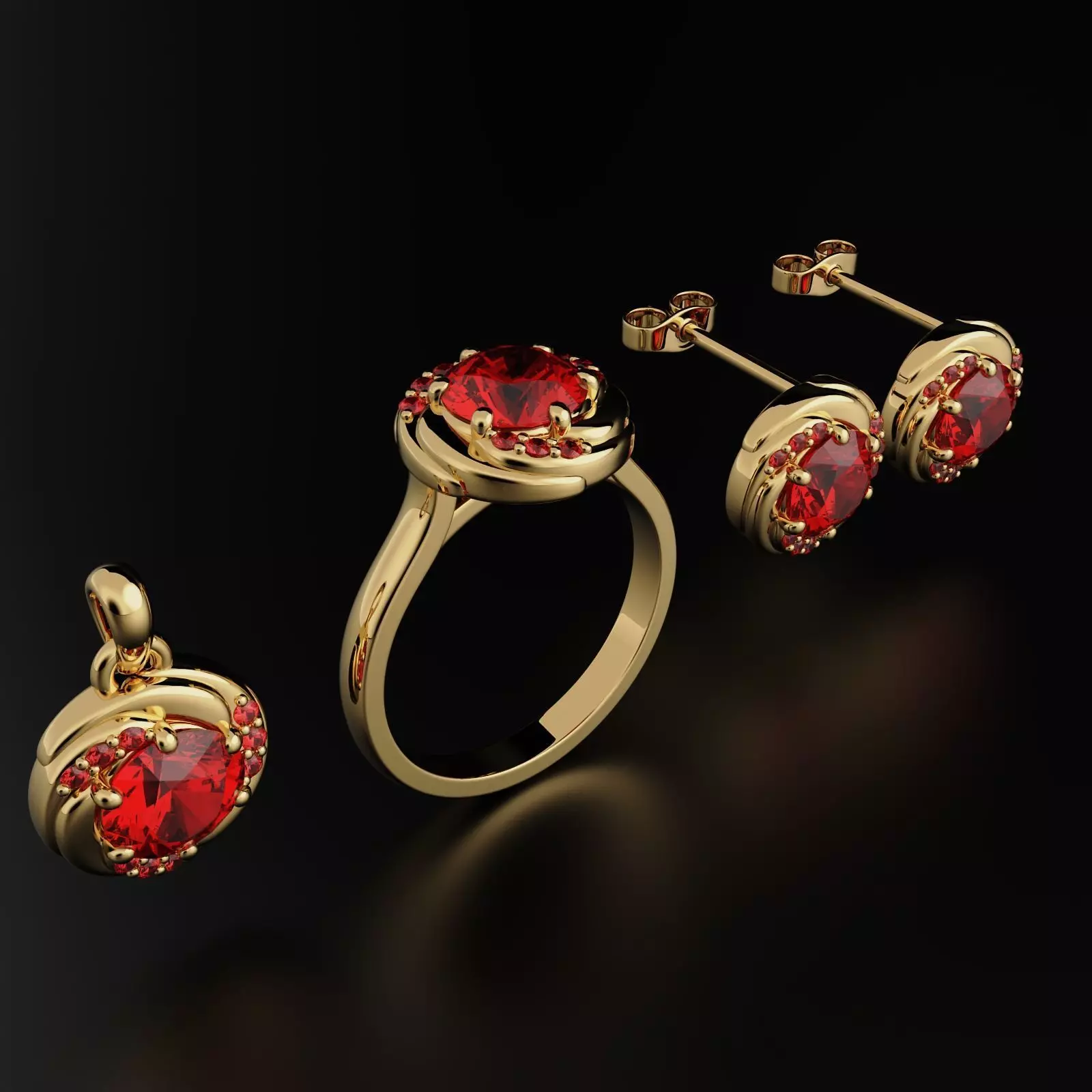 Ring pendant earrings Set of women jewelry good evening 3D print model