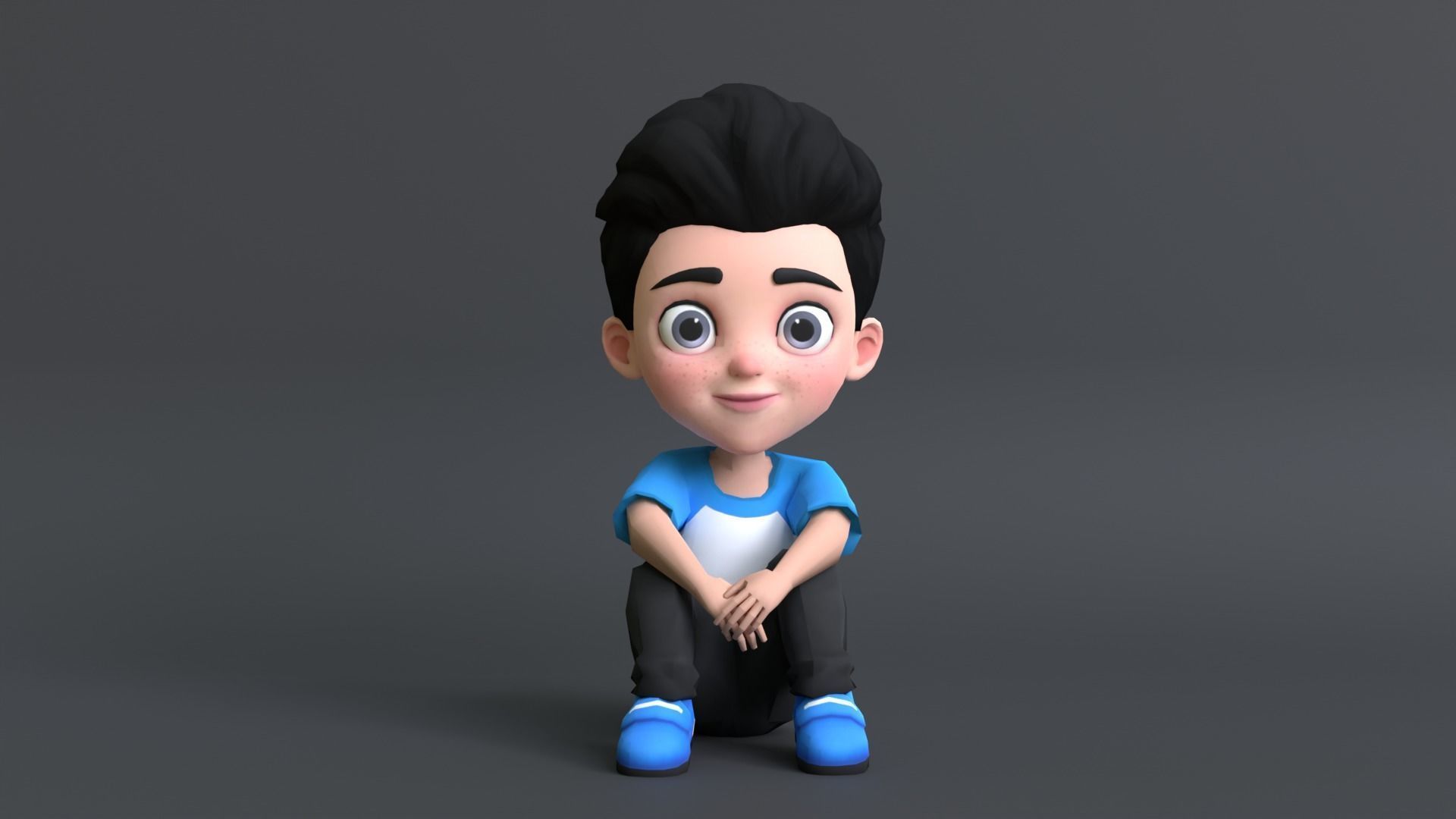 Leo Kid Cartoon Character Low Poly Low-poly 3D model_2