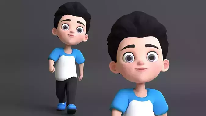 Leo Kid Cartoon Character Low Poly Low-poly 3D model