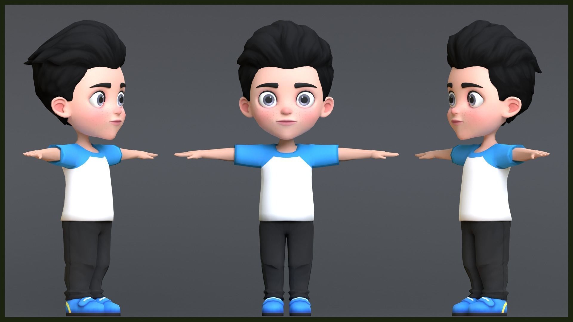 Leo Kid Cartoon Character Low Poly Low-poly 3D model_3