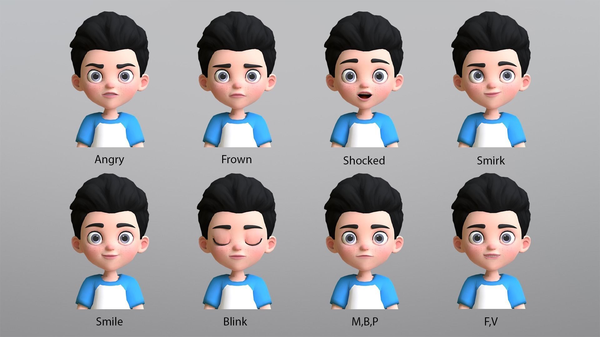 Leo Kid Cartoon Character Low Poly Low-poly 3D model_7