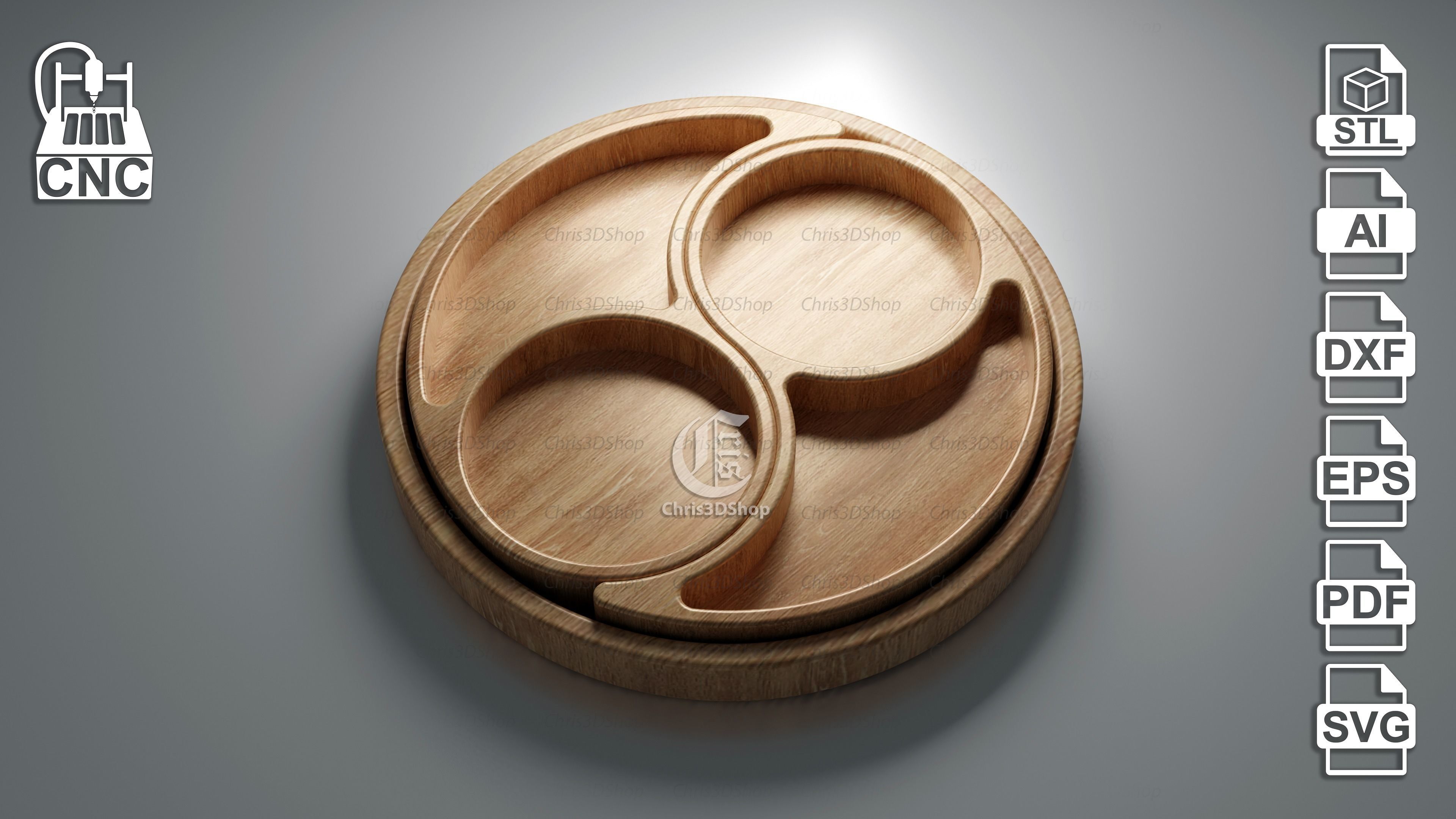 Yin Yang Puzzle Tray - for CNC and 3d Printers 3D model_1