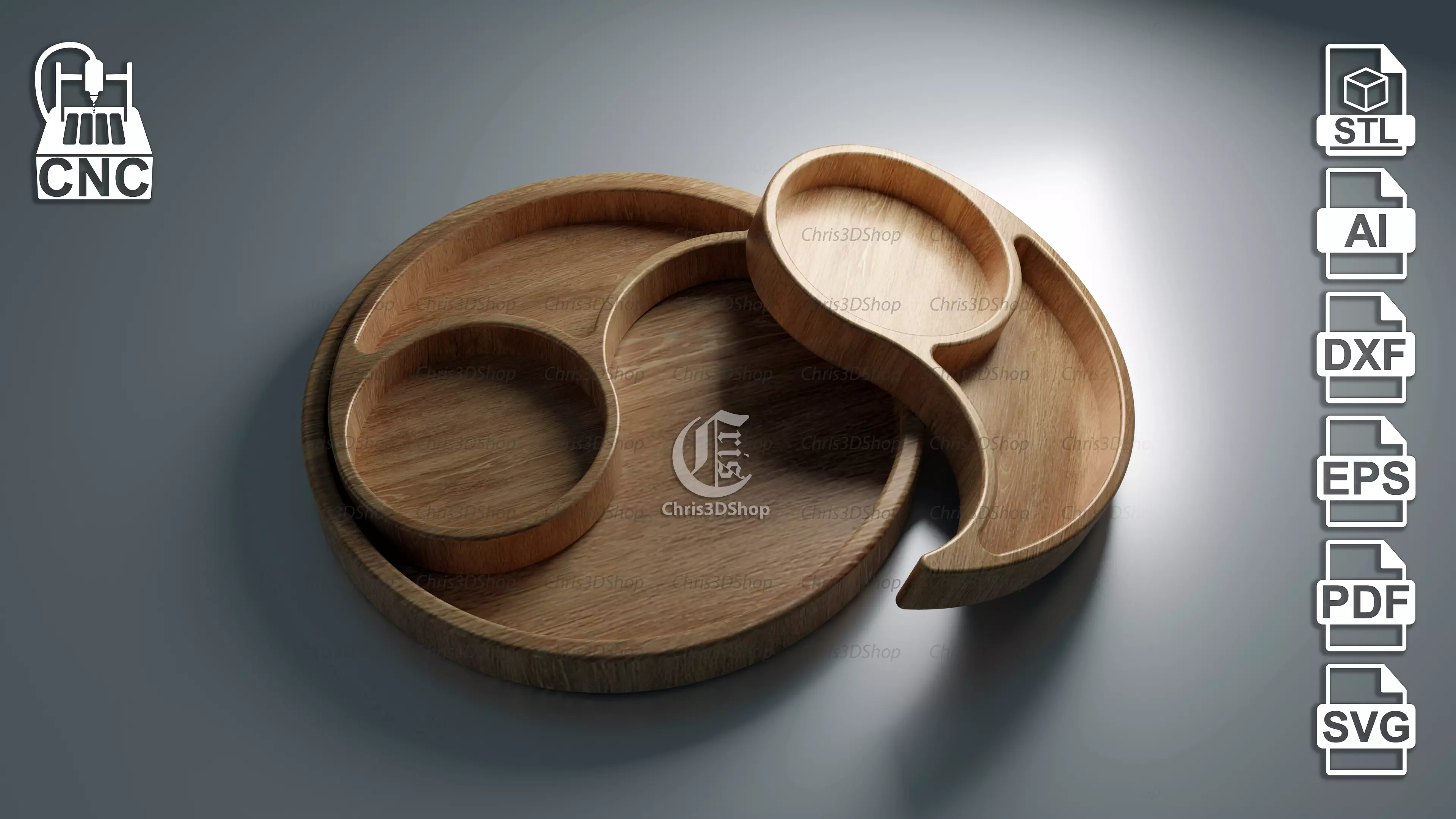 Yin Yang Puzzle Tray - for CNC and 3d Printers 3D model_0