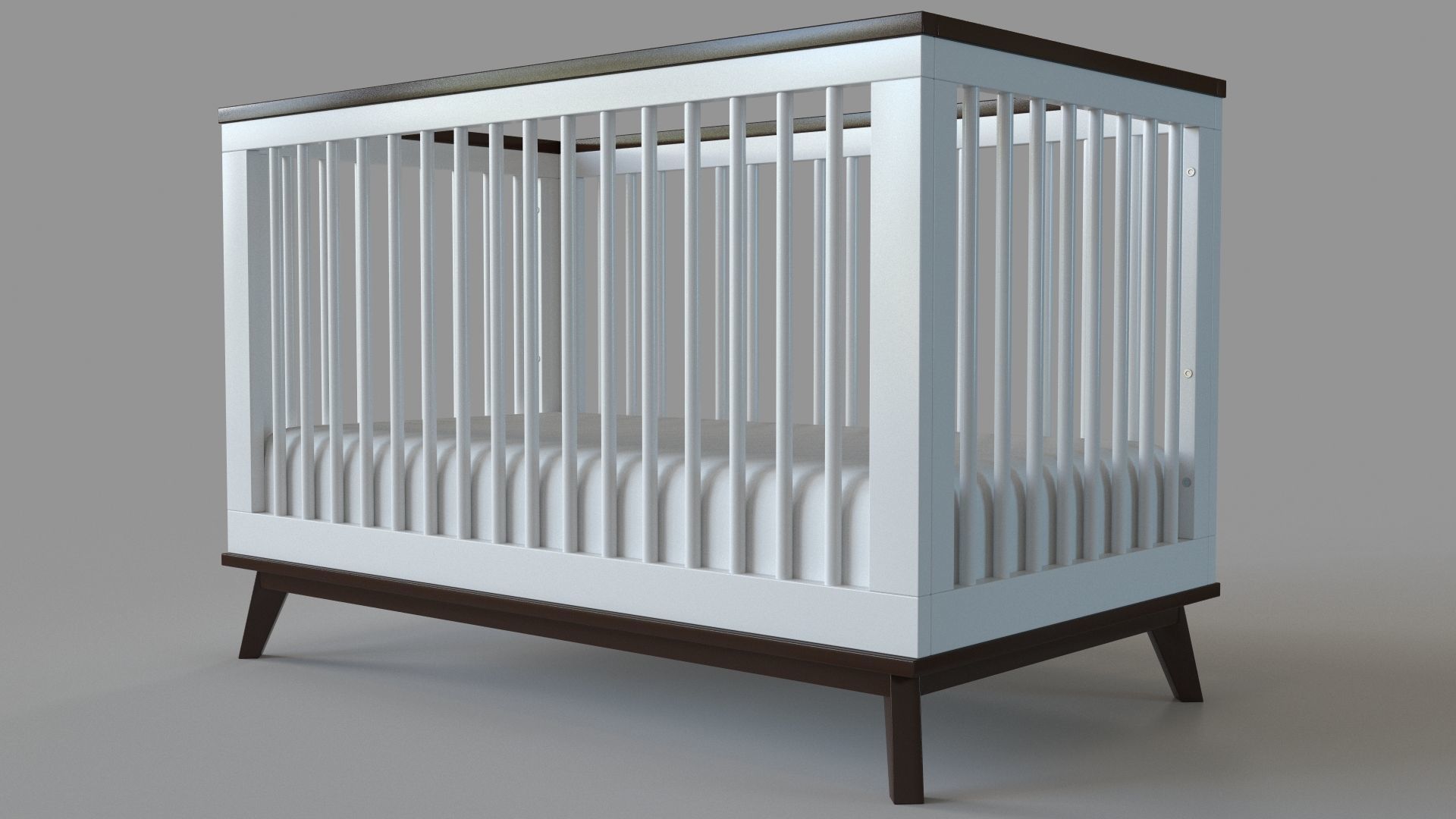 Convertible Crib White And Walnut 3D model_4