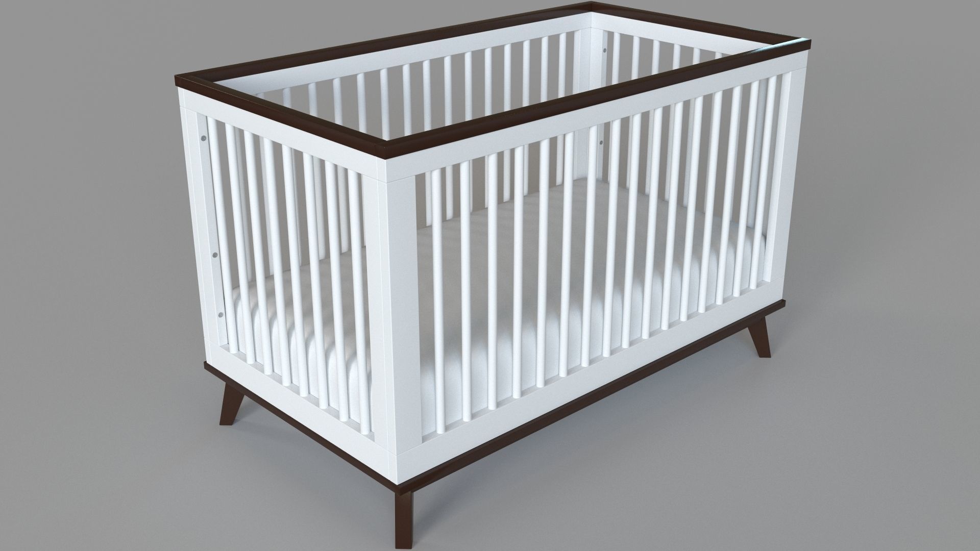 Convertible Crib White And Walnut 3D model_2