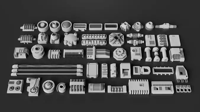 Low-Poly Greebles Pack Low-poly 3D model
