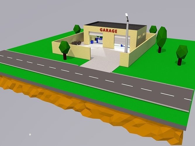 Yancher city low poly garage body shop Low-poly 3D model