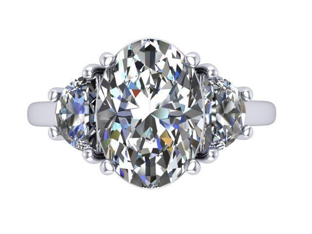 Oval Three Stone Ring 021 3D print model_4