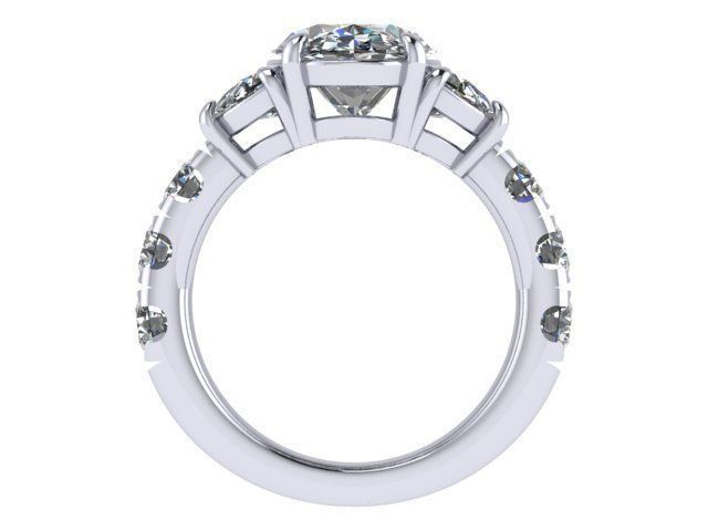 Oval Three Stone Ring v2 020 3D print model_2