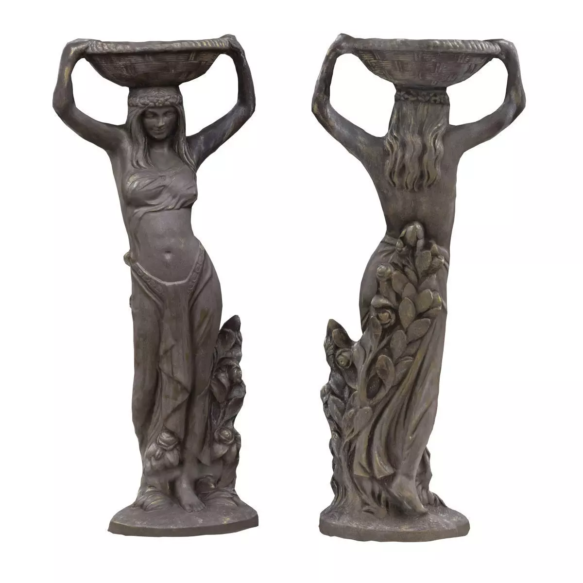 Sculpture - Girl with a basket on her head Low-poly 3D model_0