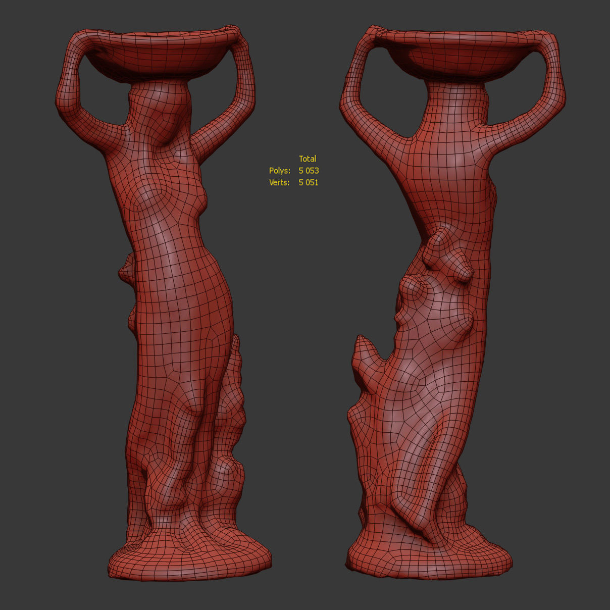 Sculpture - Girl with a basket on her head Low-poly 3D model_5