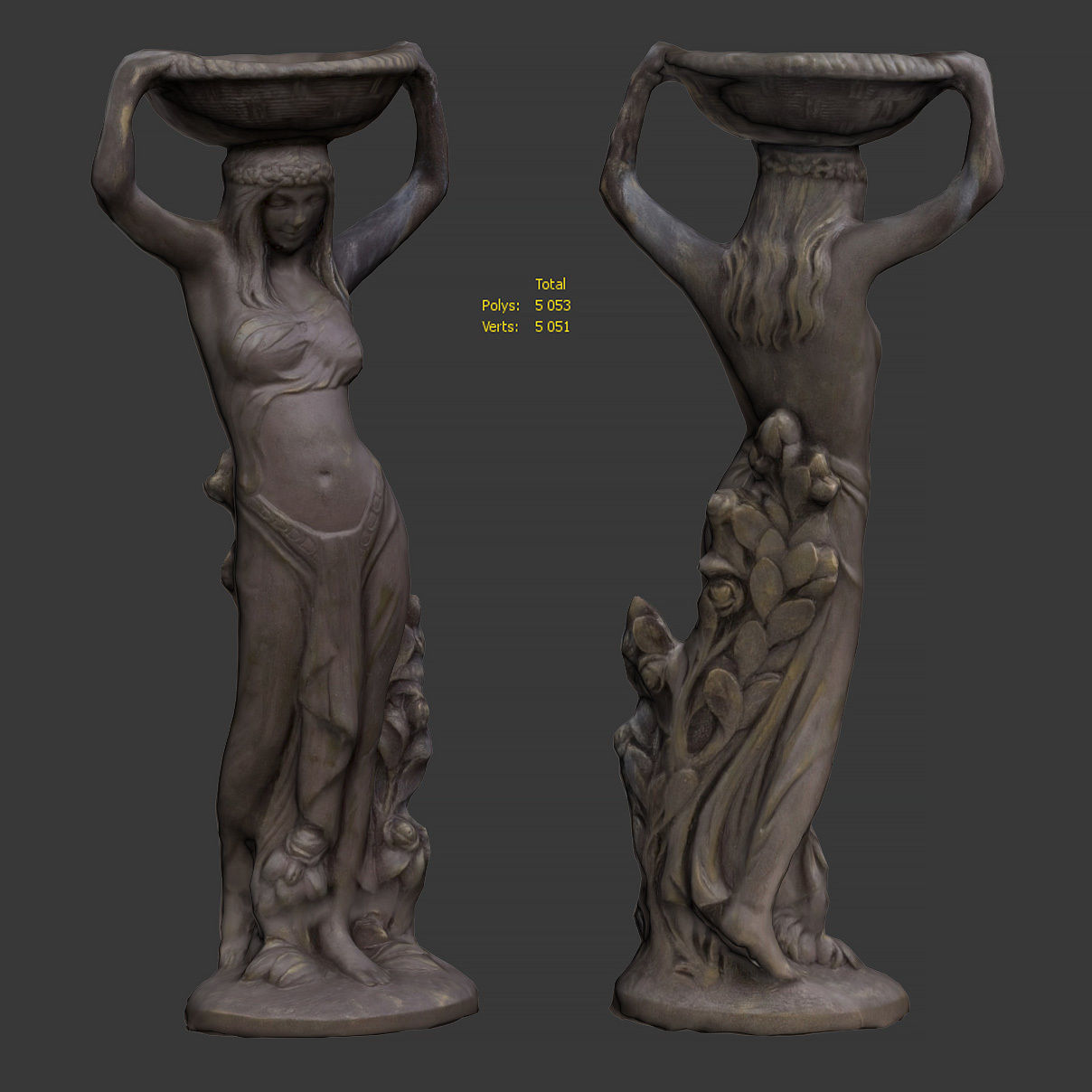 Sculpture - Girl with a basket on her head Low-poly 3D model_3