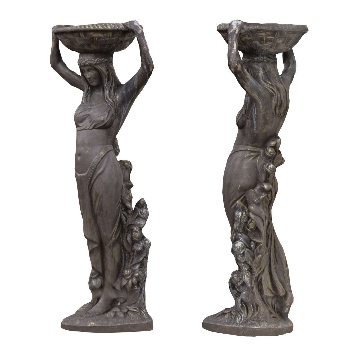 Sculpture - Girl with a basket on her head Low-poly 3D model_1