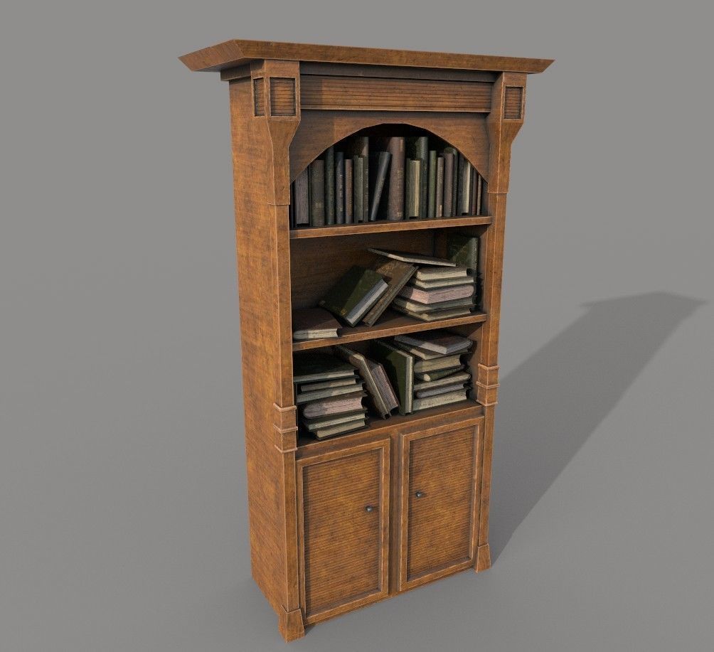 Medieval Bookshelf PBR Library Low-poly 3D model_4