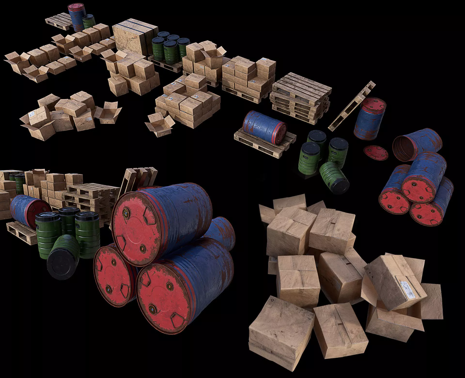 Warehouse Set dirt PBR Game Ready Low-poly 3D model
