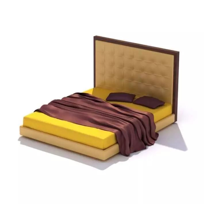 Modern Cream Colored Platform Bed 3D model_0