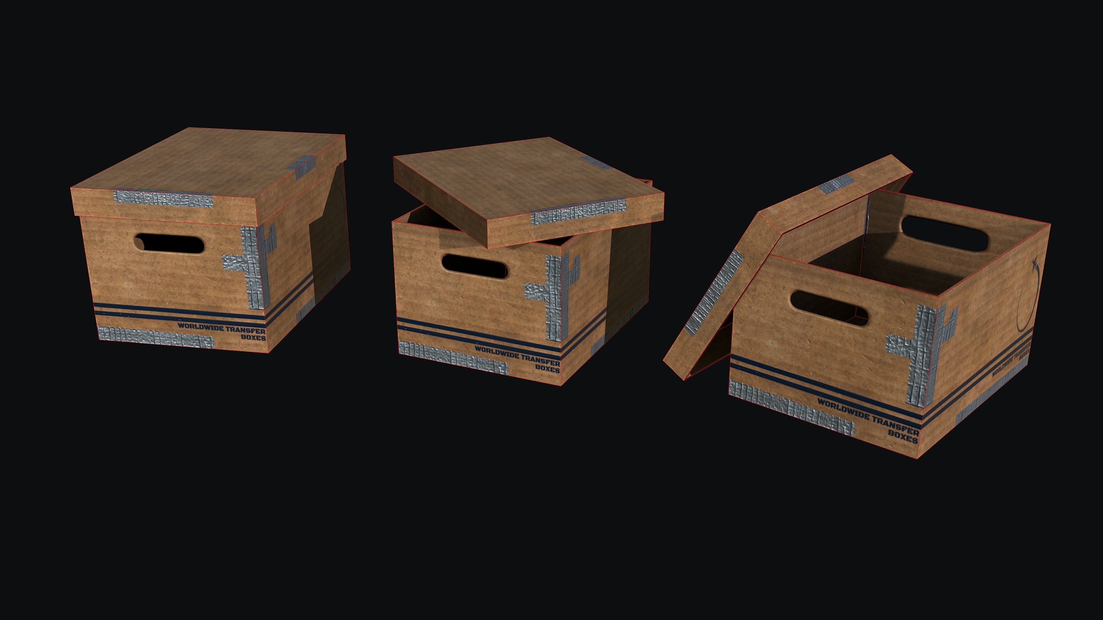 Cardboard Boxes Set PBR Game Ready Low-poly 3D model_2
