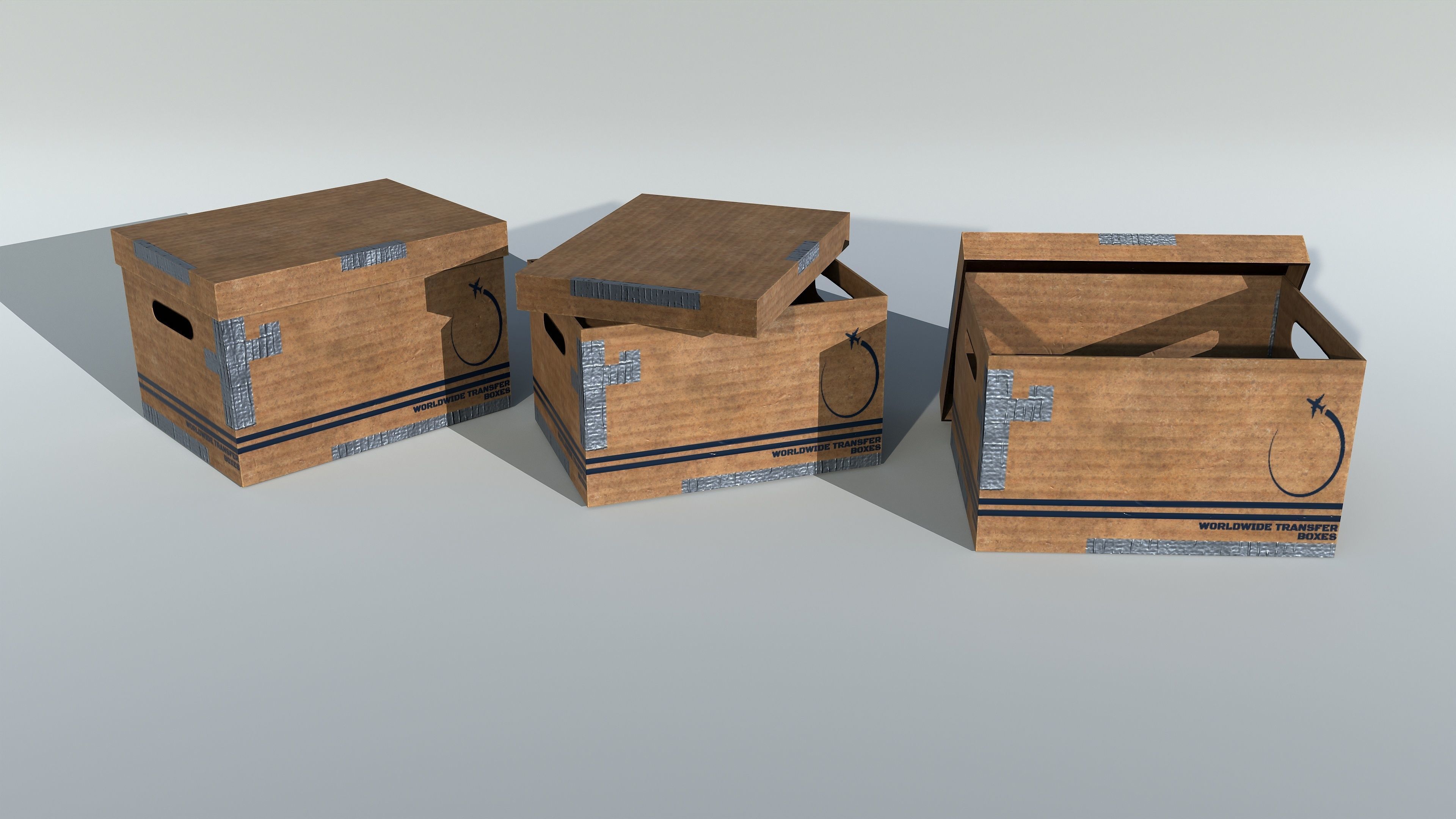 Cardboard Boxes Set PBR Game Ready Low-poly 3D model_1
