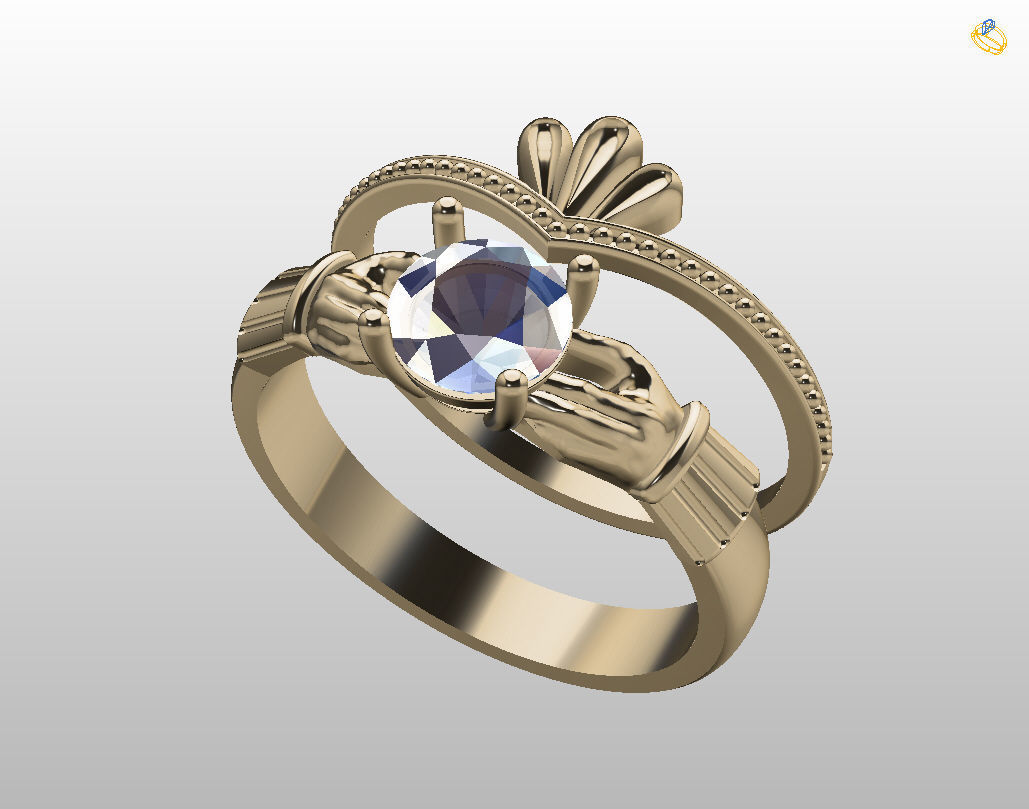Claddagh ring 3D print model_11