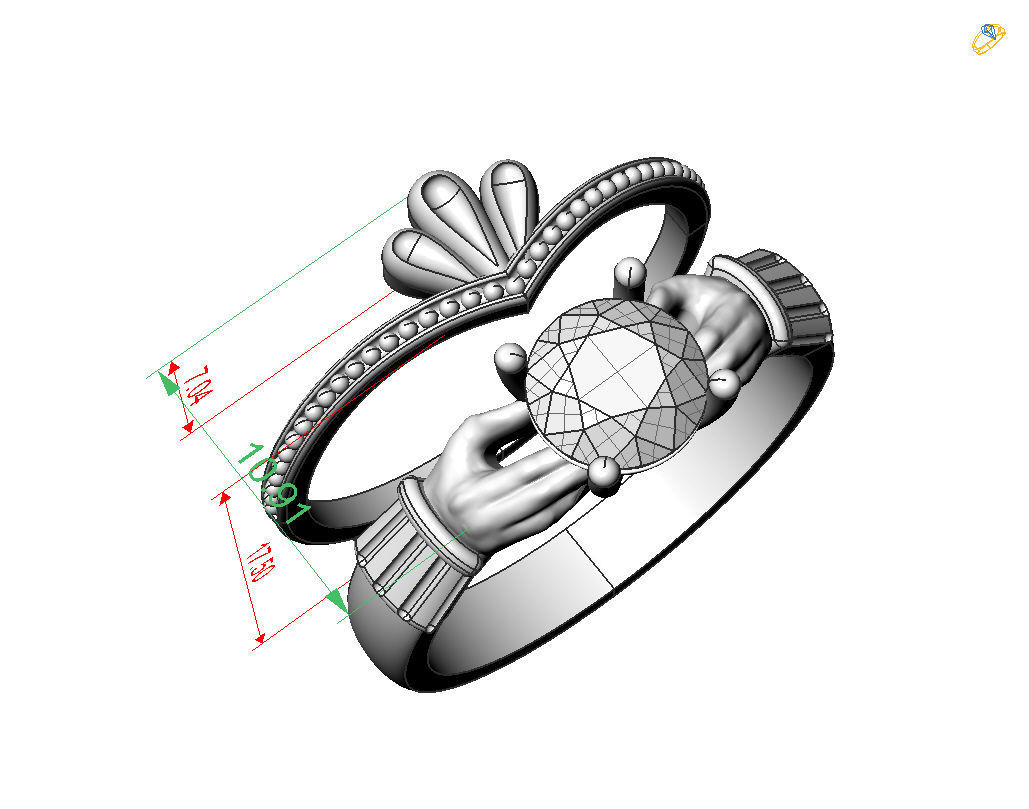 Claddagh ring 3D print model_7