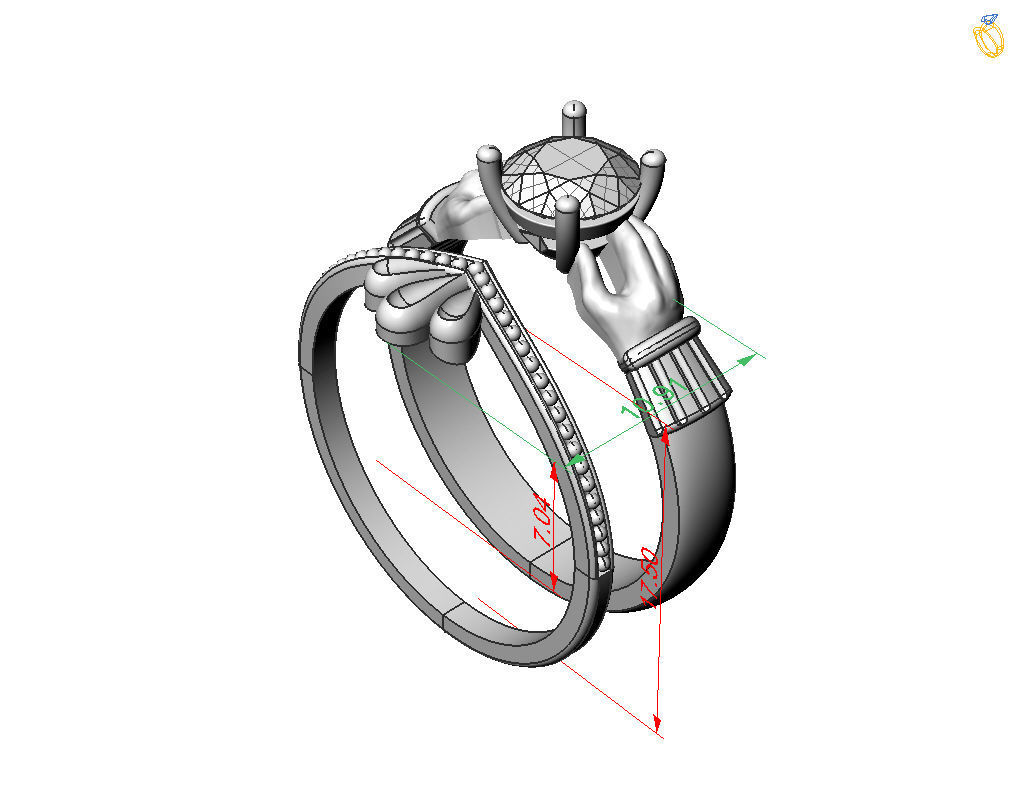 Claddagh ring 3D print model_8