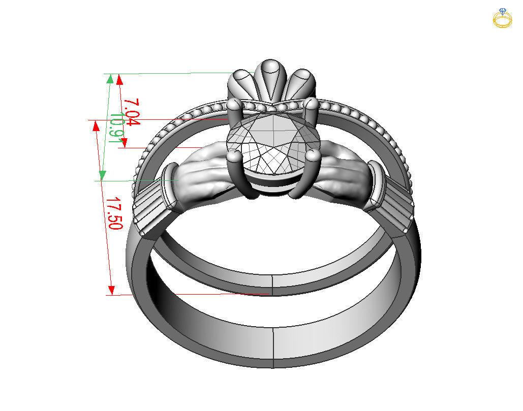 Claddagh ring 3D print model_9