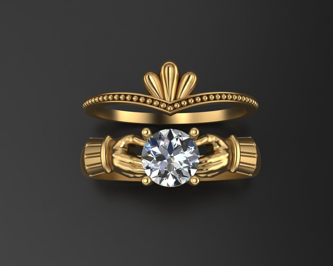 Claddagh ring 3D print model_1