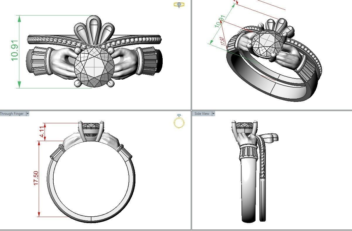 Claddagh ring 3D print model_3