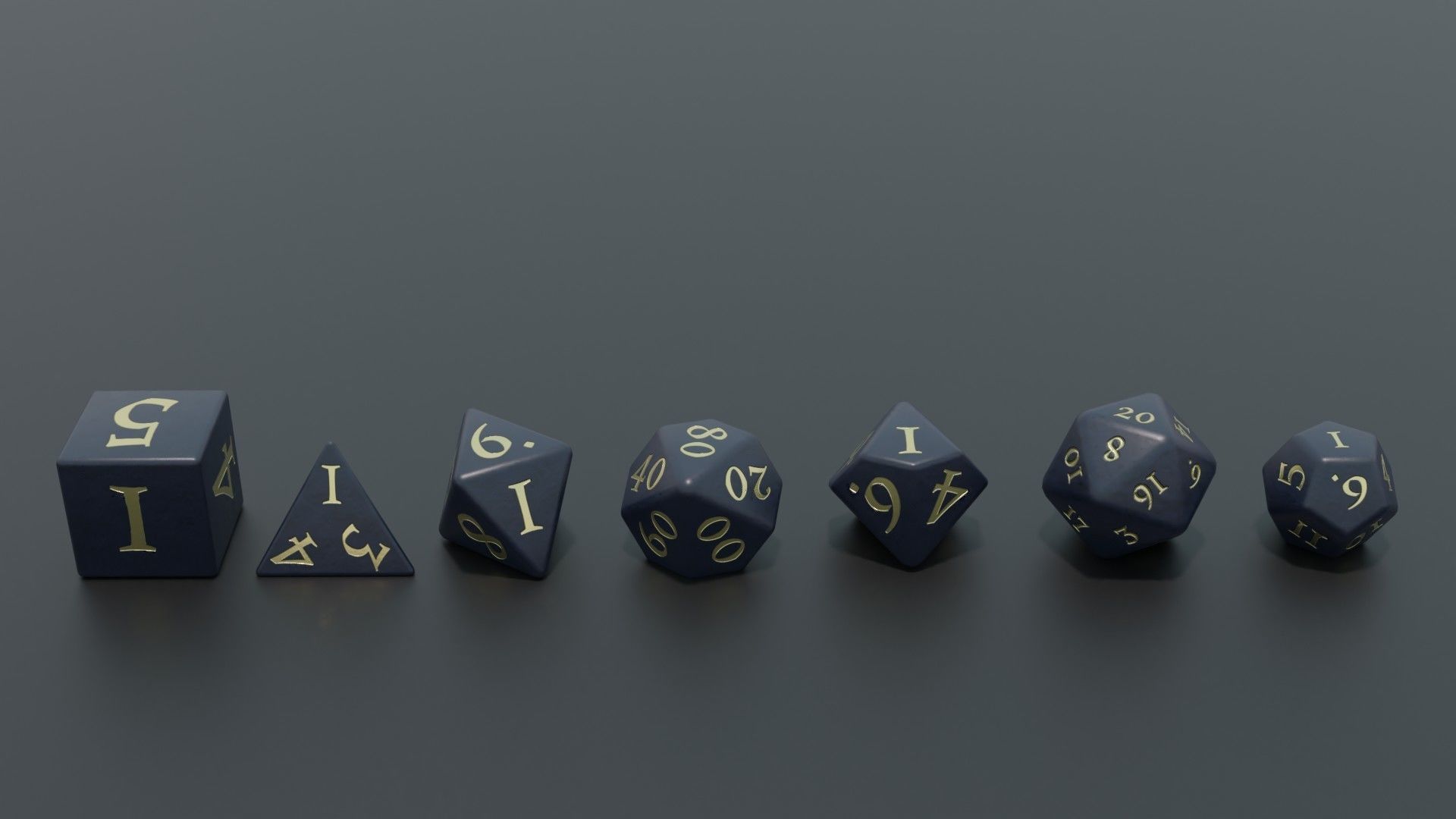 RPG dice asset darkblue gold Low-poly 3D model_4
