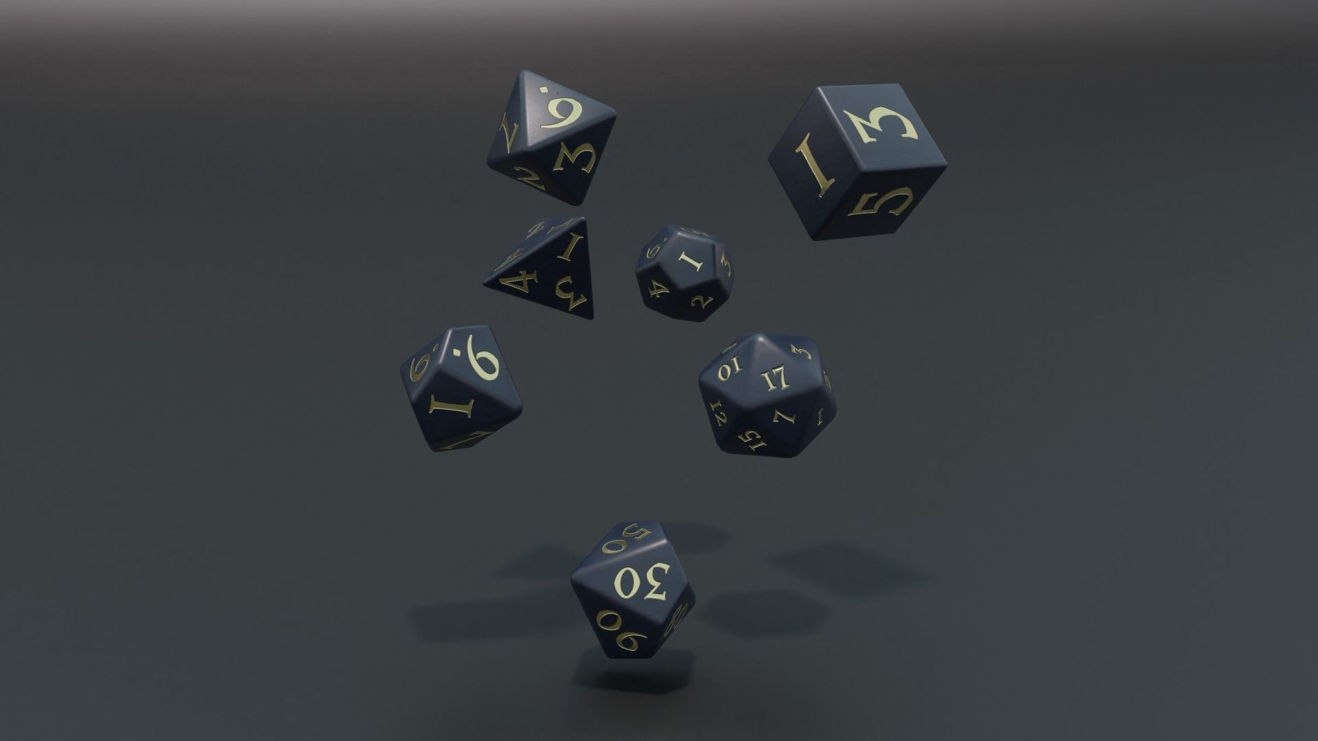 RPG dice asset darkblue gold Low-poly 3D model_5