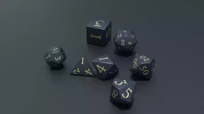 RPG dice asset darkblue gold Low-poly 3D model