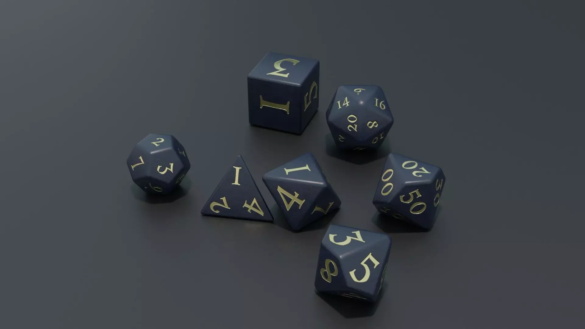 RPG dice asset darkblue gold Low-poly 3D model_0